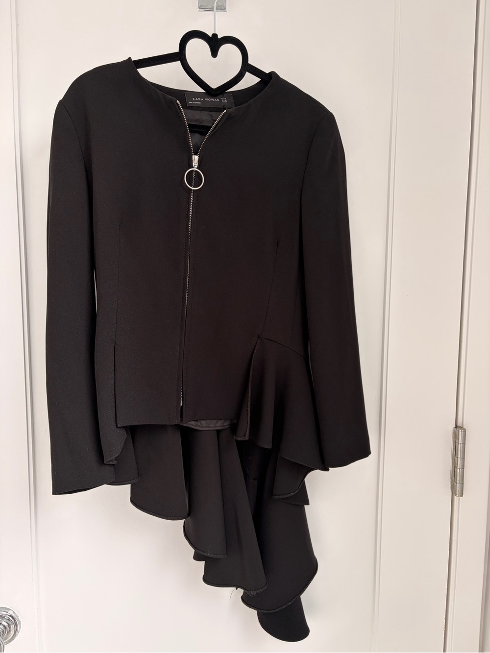 Zara Black Asymmetric Ruffle Zip Jacket Dress